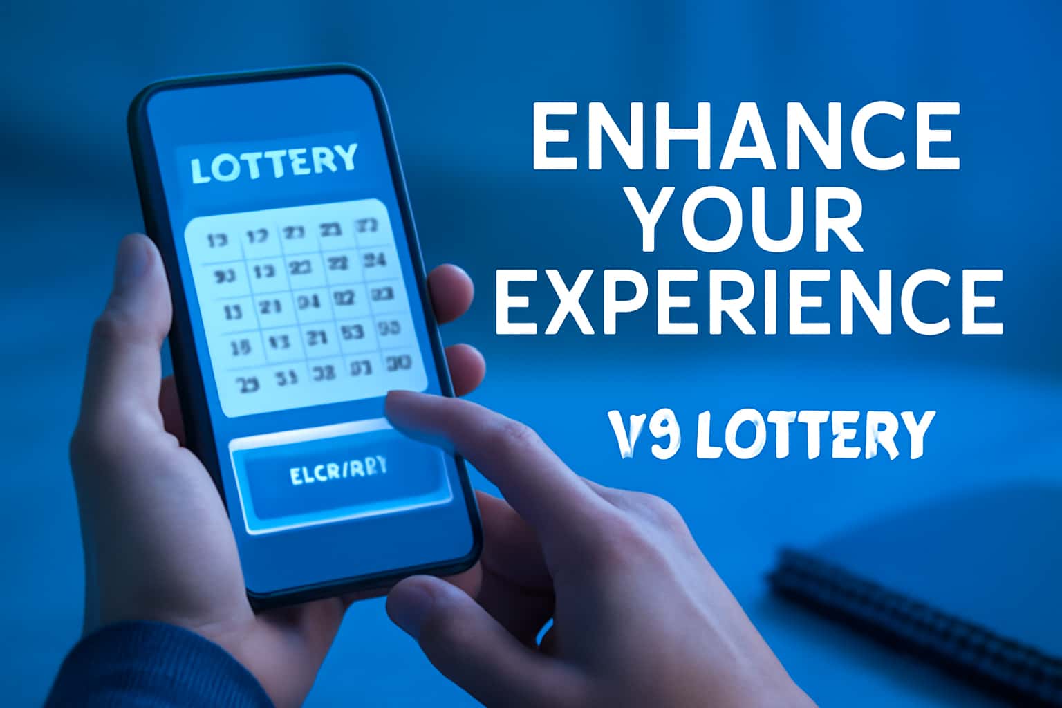 A neutral scene showcasing the V3 Lottery app with technological elements.