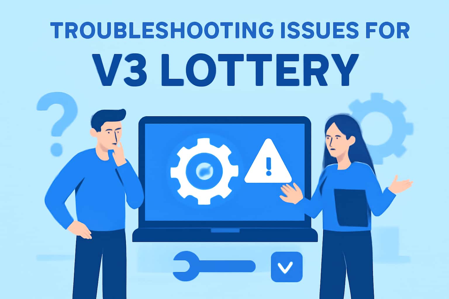 Informational scene illustrating Troubleshooting Issues for V3 Lottery.