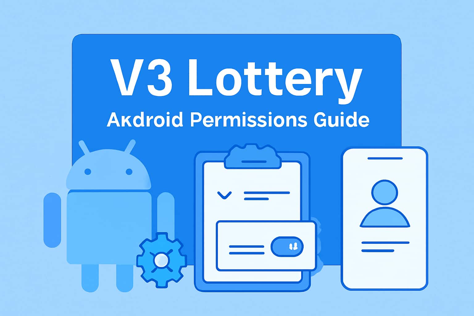 An educational layout highlighting Android permissions for V3 Lottery.