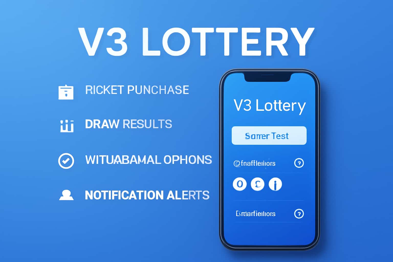 An informational scene showcasing features of the V3 Lottery App.
