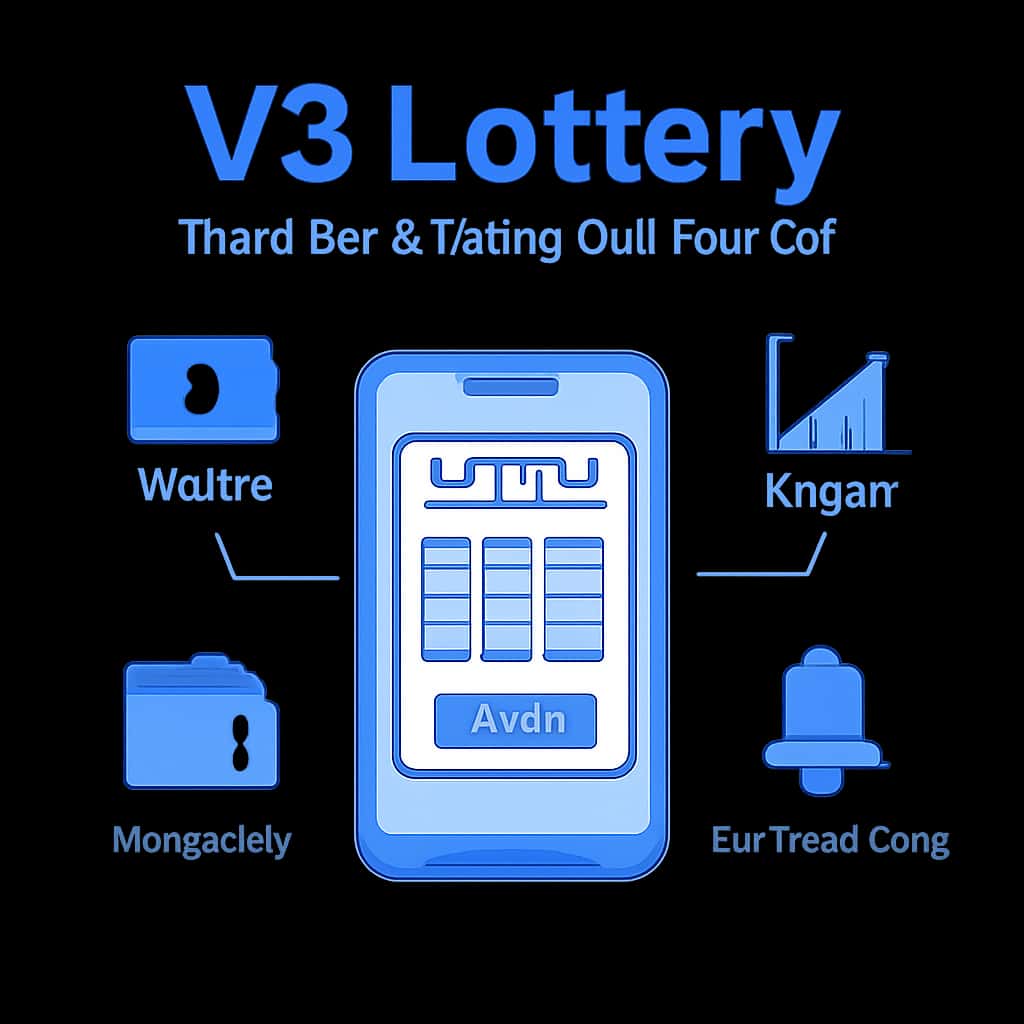 Illustration detailing the features of the V3 Lottery App.