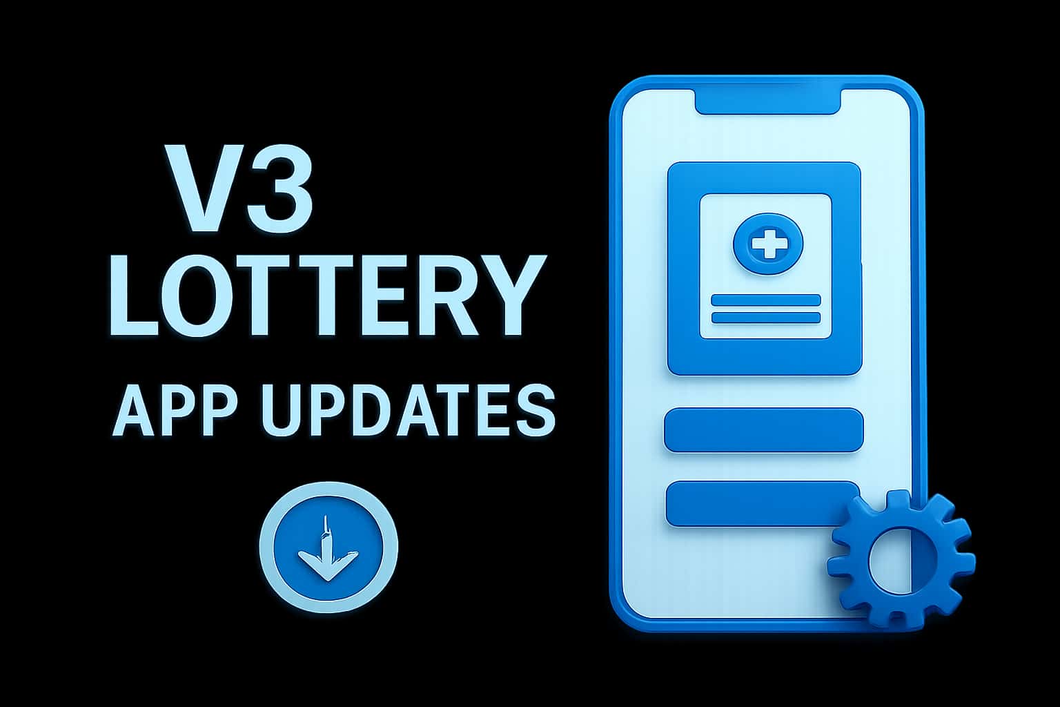 An informational scene depicting V3 Lottery App Updates with a futuristic design.