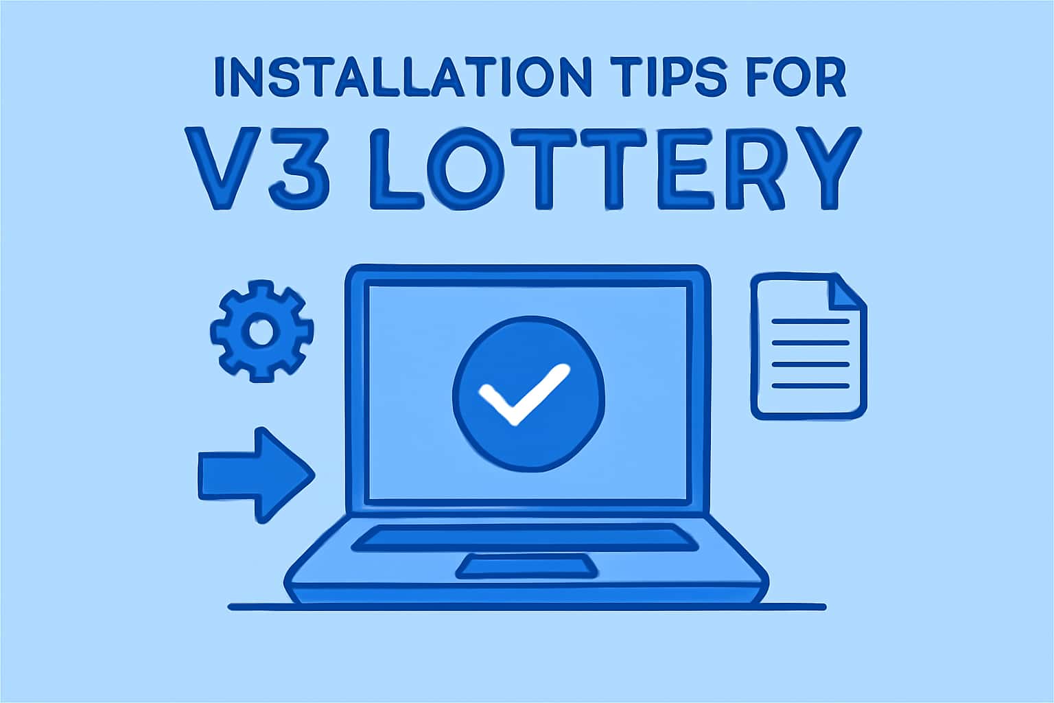 An informational scene illustrating the installation process for the V3 Lottery app.