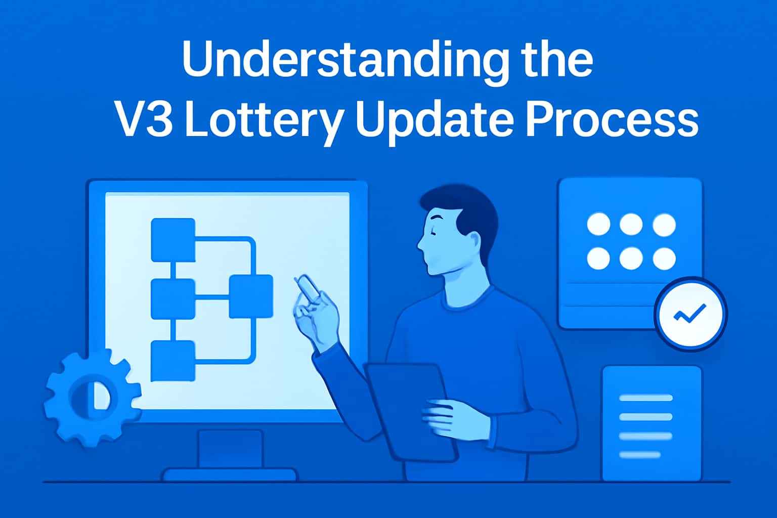 An informative scene illustrating the V3 Lottery update process with clean typography.